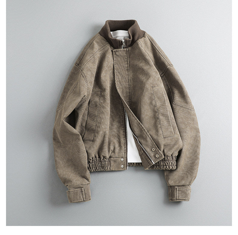 Patchwork Ribbed Stand-Neck PU Leather Jacket – Japanese Vintage Loose Unisex – Coats Jackets | japanese streetwear | vintage workwear | unisex | Yamalinclothes