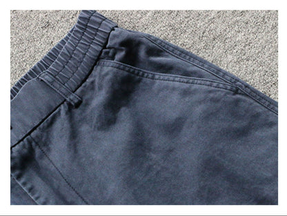 Blue Vintage Utility Pants, Heavy-Duty Washed Distressed Casual Loose Wide-Leg Men's Long Pants Made of Pure Cotton