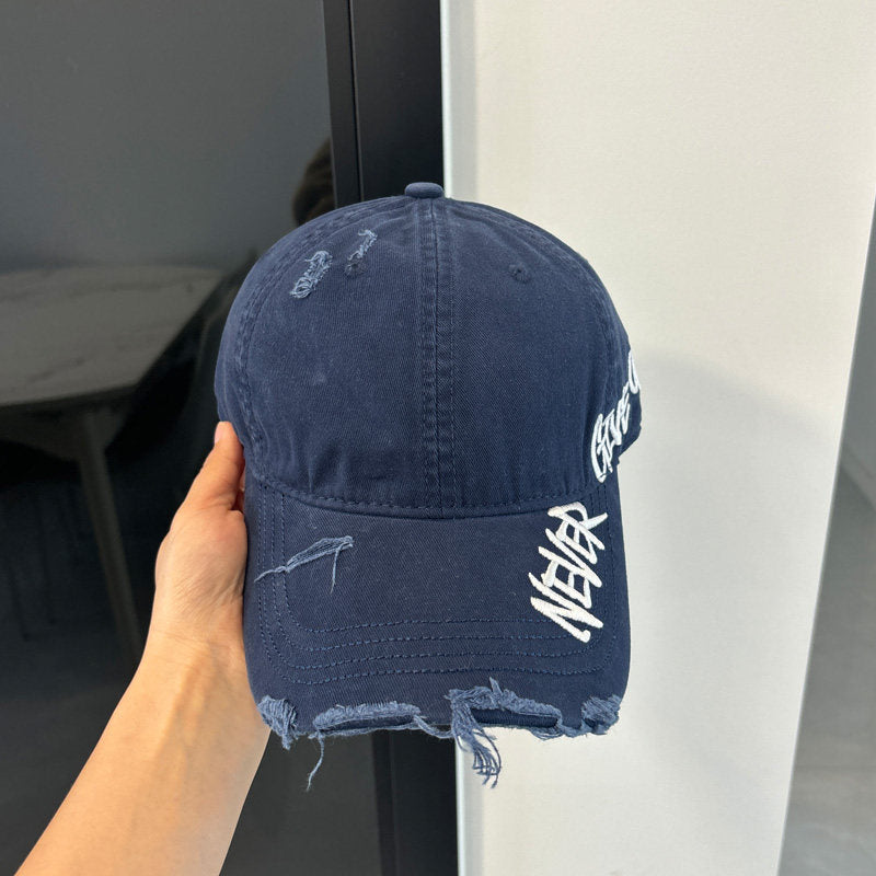 Washed Distressed Denim Baseball Cap – Embroidered Adjustable Unisex