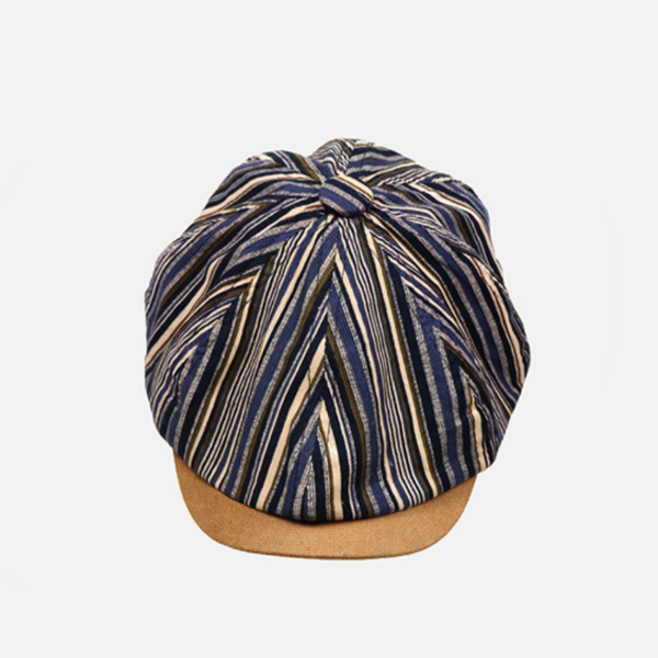 British Striped Reversible Newsboy Beret – Unisex Vintage Octagonal Flat Cap
