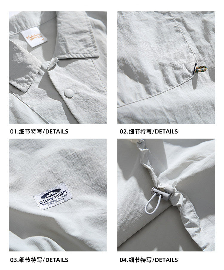Japanese Retro Quick-Dry Short-Sleeve Shirt – Relaxed Unisex Outdoor Nylon Tee