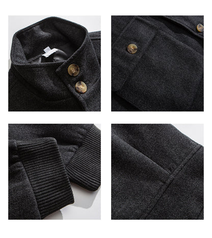 Wool Blend Stand Collar Utility Jacket – American Vintage Minimalist Loose Unisex – Coats Jackets | japanese streetwear | vintage workwear | unisex | Yamalinclothes