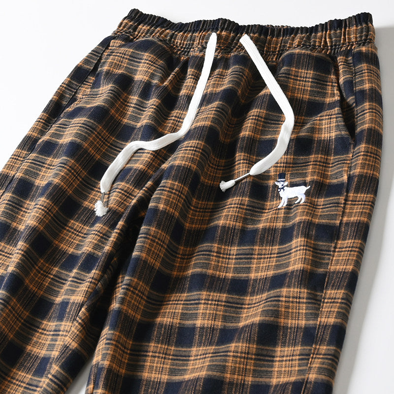 Japanese style retro plaid casual pants, spring/summer thin plaid straight leg tapered harem pants/sports pants – Japanese vintage | yamalin clothes | Yamalinclothes