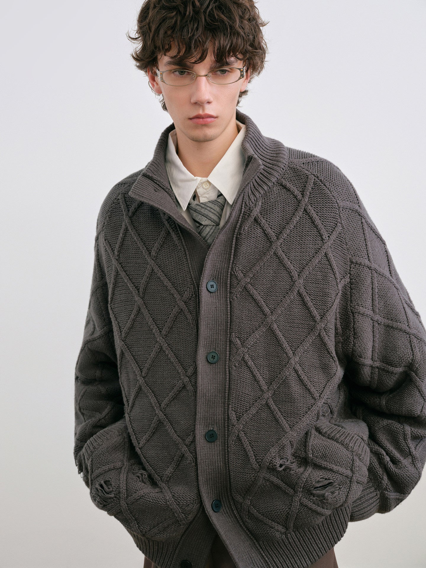 Diamond Jacquard Knit Down Jacket – Men's Oversized Sweater Puffer Coat