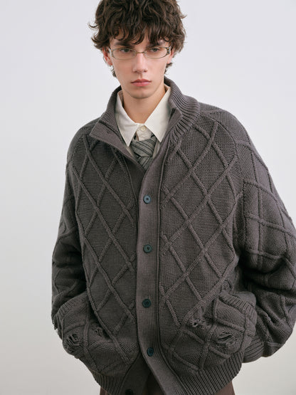 Diamond Jacquard Knit Down Jacket – Men's Oversized Sweater Puffer Coat