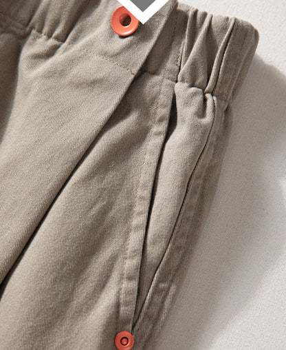 Wide-Leg Cotton Pants – Pleated Elastic Waist | Yamalinclothes | Vintage workwear outfit