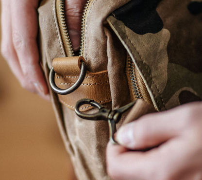 Japanese Vintage Camouflage Canvas Crossbody Bag – Indigo Cowhide Leather Messenger Shoulder Bag