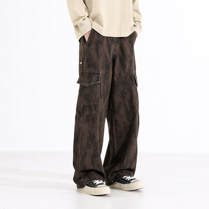 design sense worn cargo pants men's American retro dirtyfit loose casual wide-leg long pants | Japanese vintage | yamalin clothes | Yamalinclothes