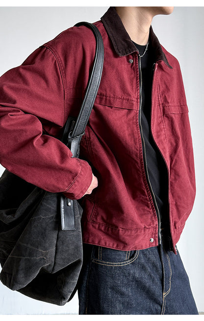 Cotton Canvas Jacket – Washed Red & Corduroy Collar | Yamalinclothes