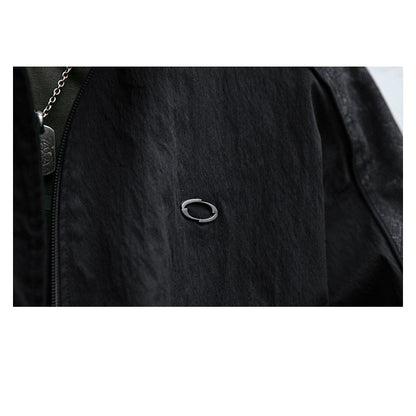 Spliced Textured Stand-Collar Jacket – American Retro Oversized Unisex