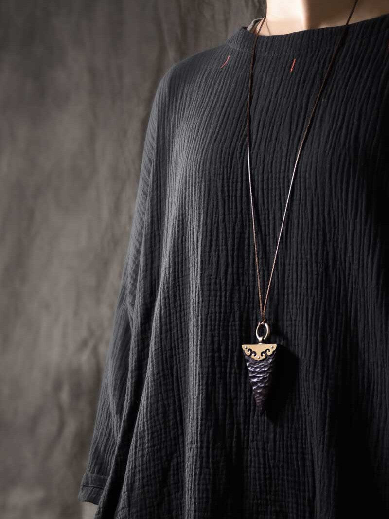 Handmade Ebony Wood Pendant Necklace – Vintage Unisex Sweater Chain