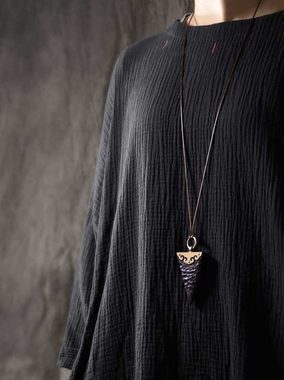 Handmade Ebony Wood Pendant Necklace – Vintage Unisex Sweater Chain