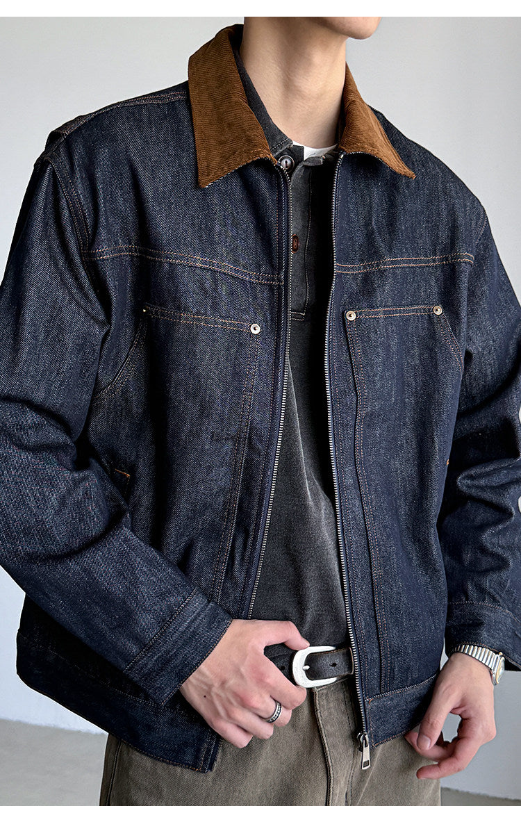 Denim Jacket – Corduroy Collar & Zip Front | Yamalinclothes