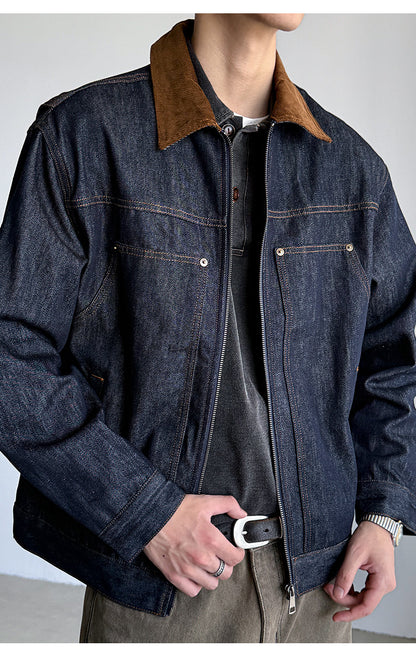 Denim Jacket – Corduroy Collar & Zip Front | Yamalinclothes