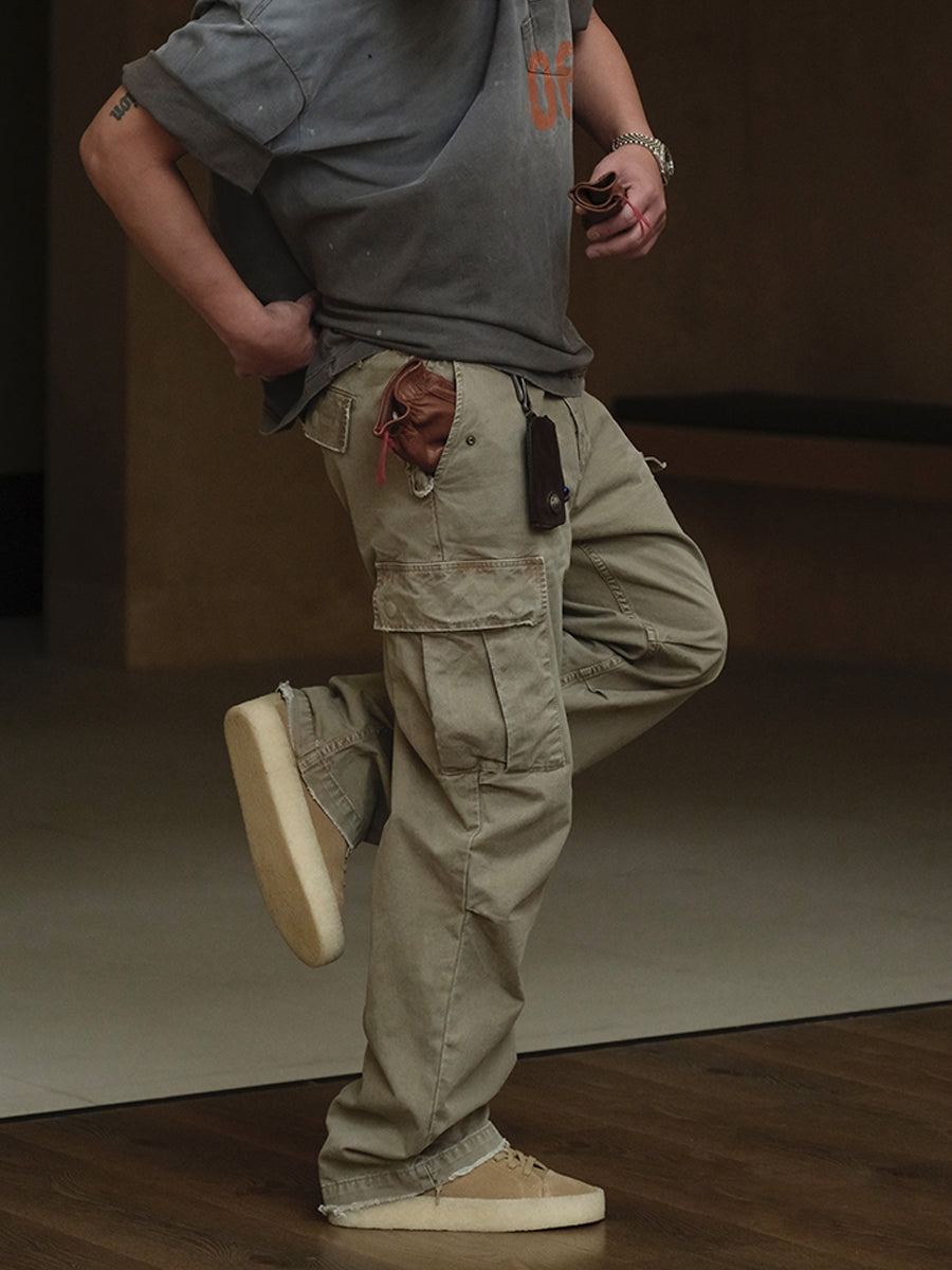 Washed Straight-Leg Cargo Pants – Heavyweight Vintage – Pants | japanese streetwear | vintage workwear | unisex | Yamalinclothes