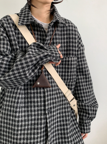 American Vintage Plaid Shirt Jacket – Loose Lapel Long Sleeve Casual Overshirt for Men | Japanese vintage | yamalin clothes | Yamalinclothes