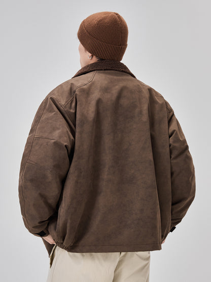American vintage brown jacket for men, spring/autumn Merrad fleece-lined thickened loose motorcycle couple jacket – Japanese vintage | yamalin clothes | Yamalinclothes