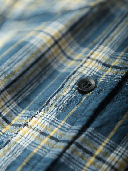 Washed Plaid Casual Shirt – American Retro Unisex Spring Autumn