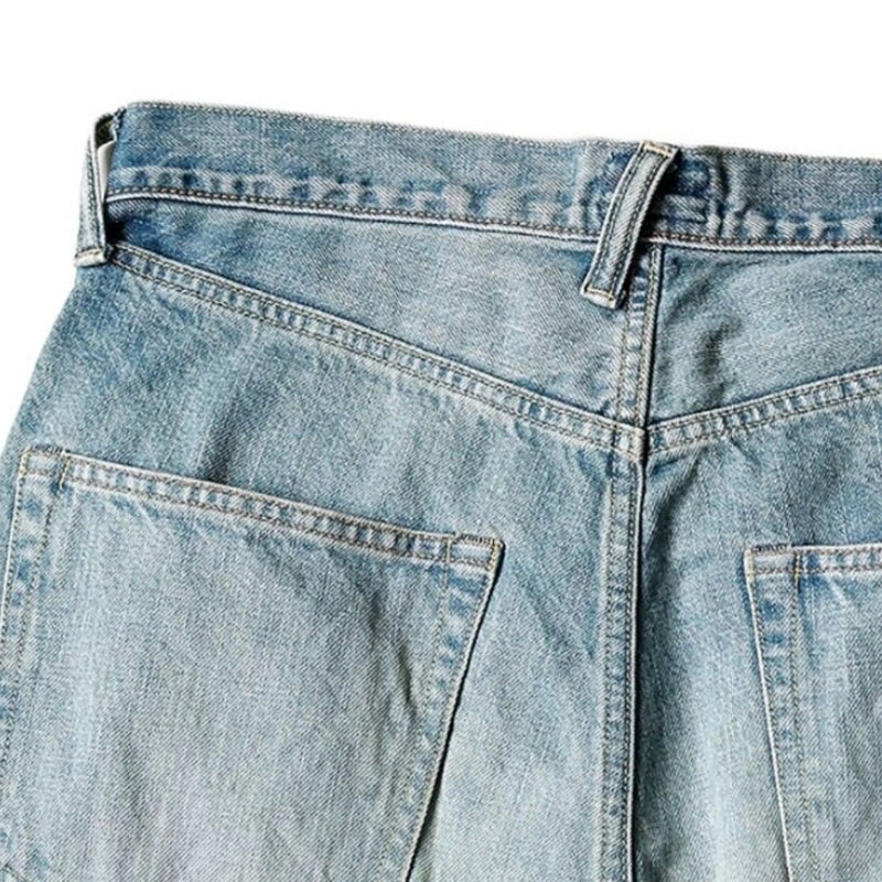 Japanese Retro Washed Denim Shorts – Gemstone Stud Detail Casual Streetwear
