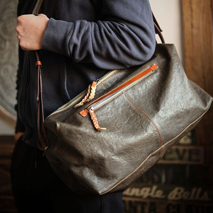 Vegetable-Tanned Cowhide Shoulder Bag – Men's Large Capacity Leather Messenger Bag