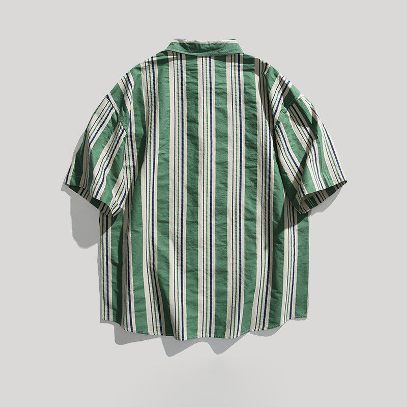 Contrast Vertical Stripe Short Sleeve Shirt – Niche Genderless Casual – Japanese vintage | yamalin clothes | Yamalinclothes