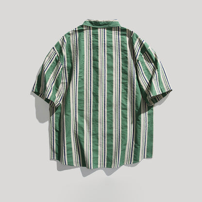 Contrast Vertical Stripe Short Sleeve Shirt – Niche Genderless Casual – Japanese vintage | yamalin clothes | Yamalinclothes