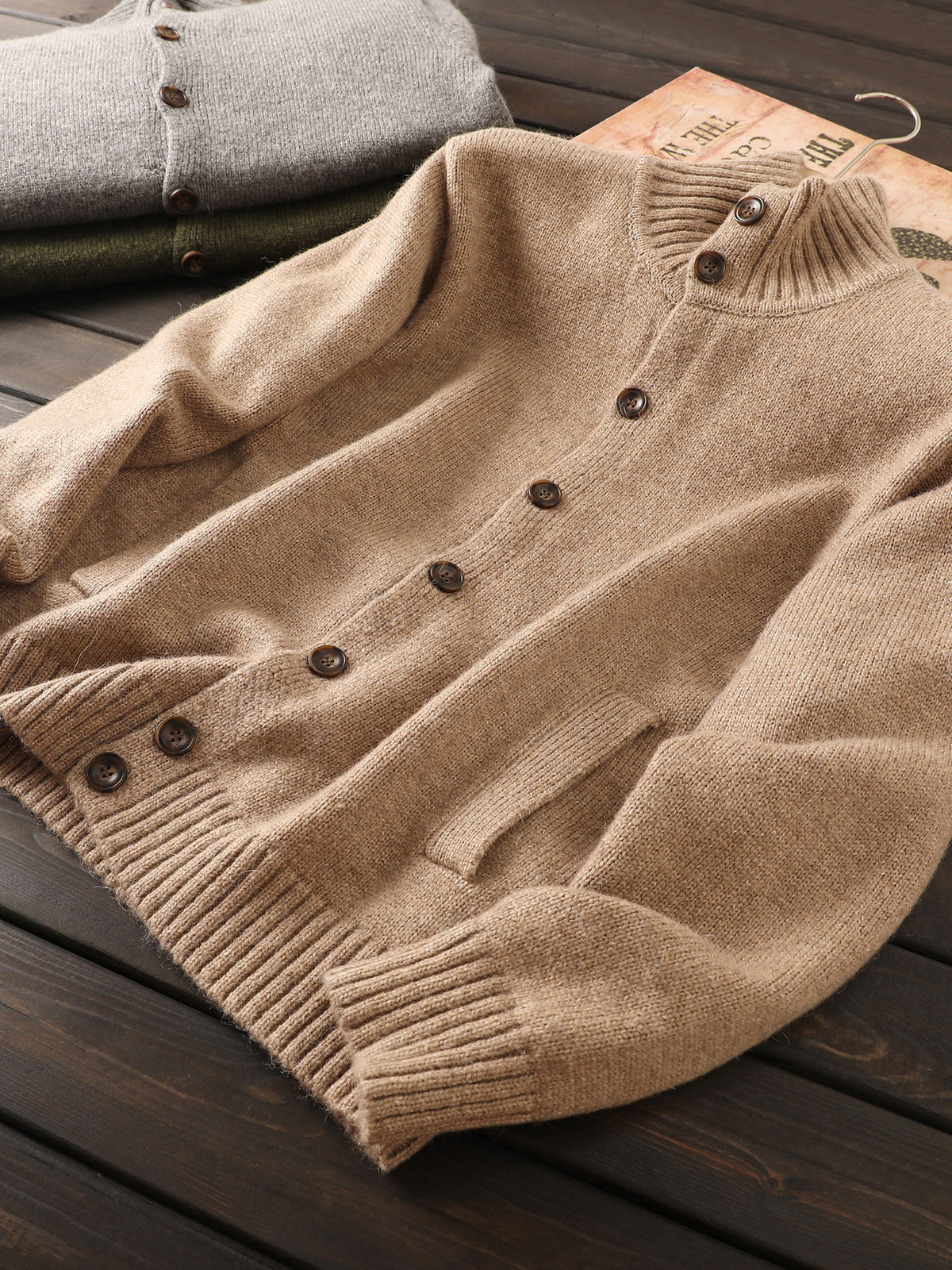 Alpaca Wool Blend Stand-Collar Knit Cardigan – Thickened Oversized Unisex