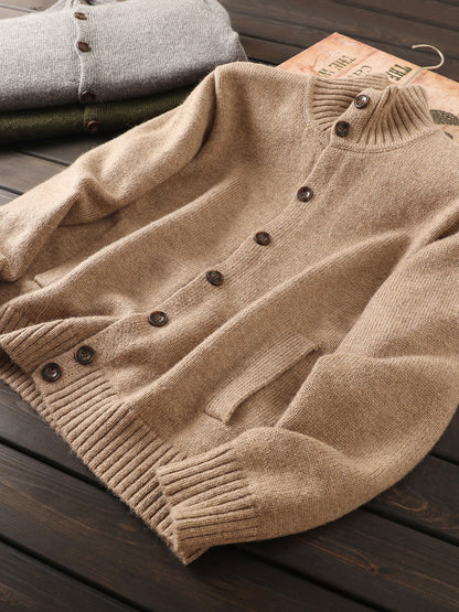 Alpaca Wool Blend Stand-Collar Knit Cardigan – Thickened Oversized Unisex