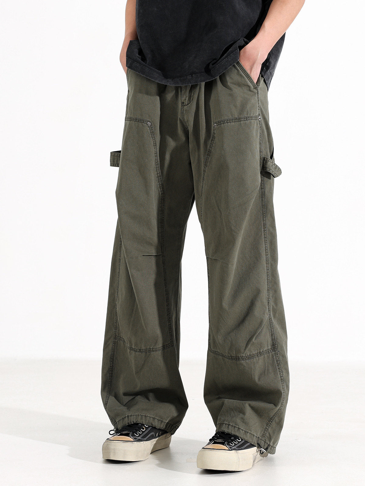 American Vintage Wide-Leg Cargo Pants – Loose Unisex Casual Spring Summer