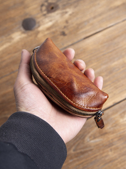 Handmade Top-Grain Cowhide Key Case – Vintage Mini Leather Coin Purse