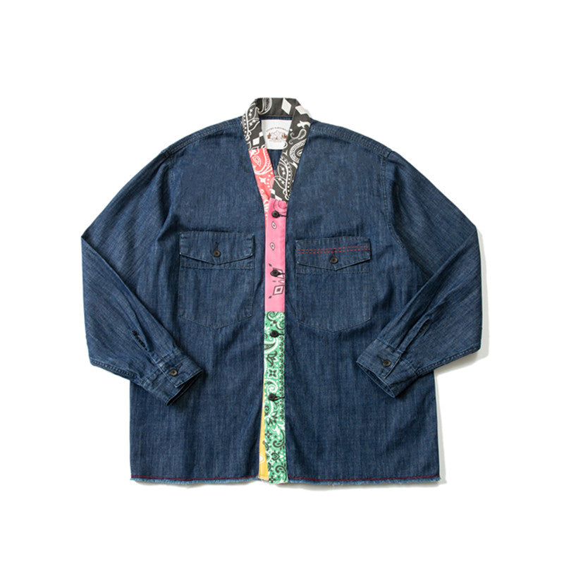 Japanese Retro Ethnic Washed Denim Kimono Jacket - Loose Vintage Workwear Shirt Robe for Men