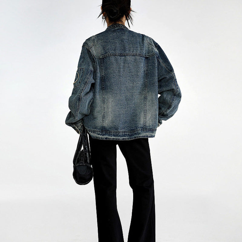 American Vintage Distressed Denim Jacket – Oversized Unisex Trucker Coat – Japanese vintage | yamalin clothes | Yamalinclothes