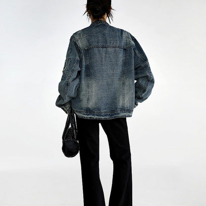 American Vintage Distressed Denim Jacket – Oversized Unisex Trucker Coat – Japanese vintage | yamalin clothes | Yamalinclothes