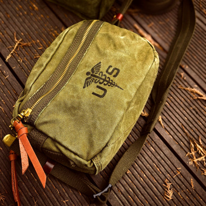 Vintage Military Canvas Crossbody Bag – Heavyweight Chest Waist Bag – Japanese vintage | yamalin clothes | Yamalinclothes