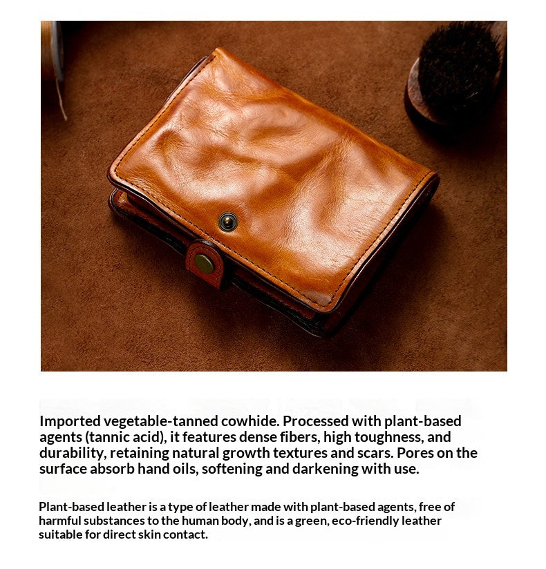 Vegetable Tanned Leather Bifold Wallet – Handmade Retro Card Holder – Japanese vintage | yamalin clothes | Yamalinclothes