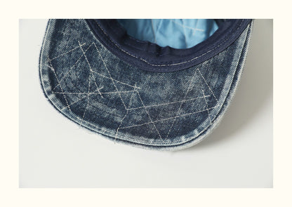 Vintage Patched Distressed Denim Baseball Cap – Japanese Workwear Unisex Adjustable Hat