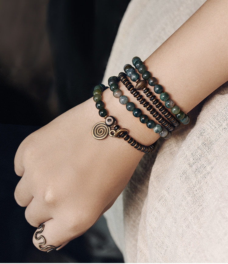 Agate & Brass Multi-Layer Beaded Bracelet – Retro Ethnic Unisex Jewelry