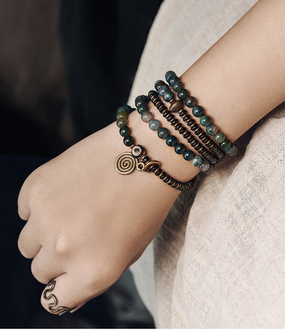 Agate & Brass Multi-Layer Beaded Bracelet – Retro Ethnic Unisex Jewelry