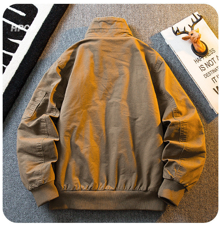 Lambswool Stand Collar Workwear Bomber Jacket – Fleece Lined Unisex Winter