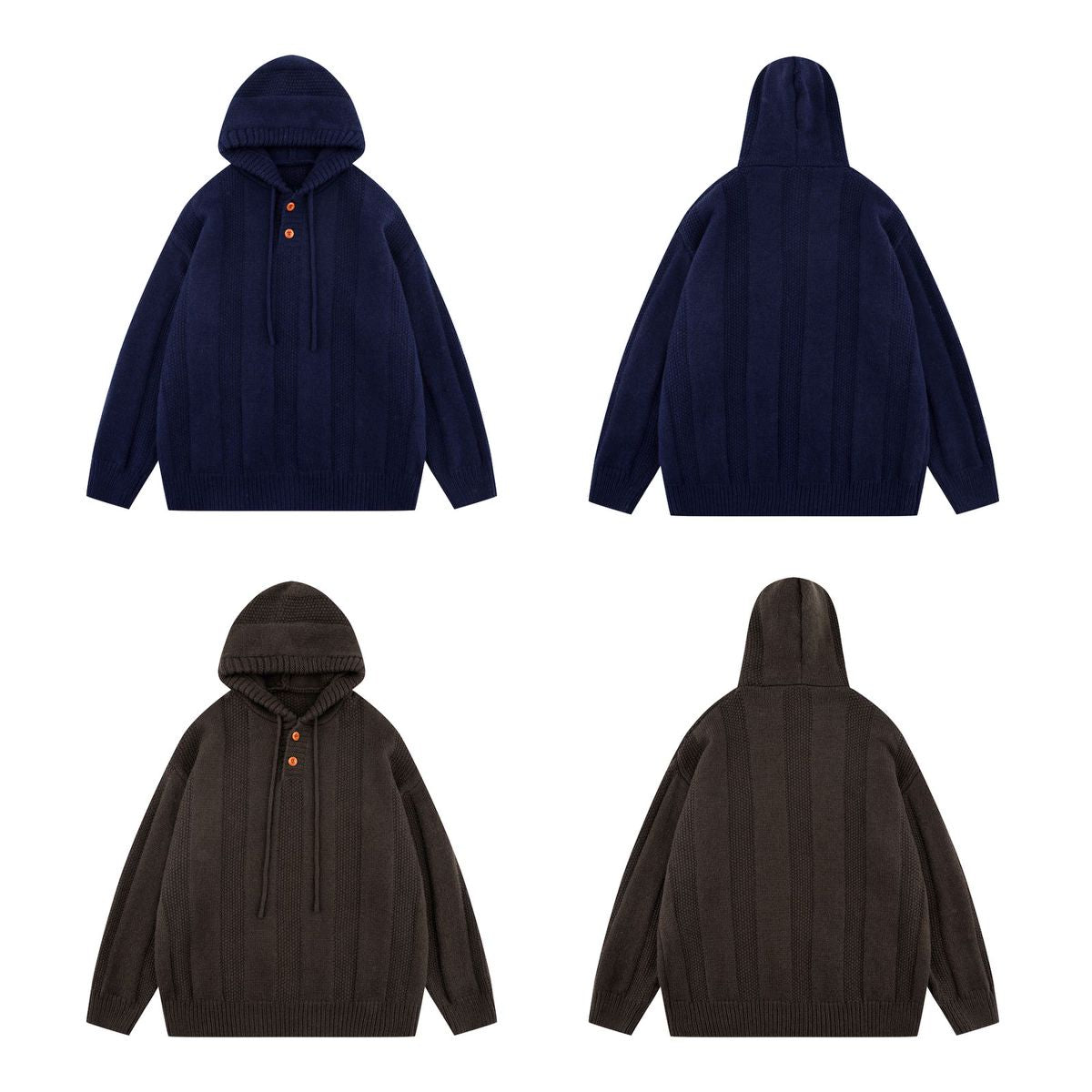 Japanese Hooded Knit Pullover – Unisex Oversized Thick Blue Coffee