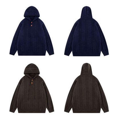 Japanese Hooded Knit Pullover – Unisex Oversized Thick Blue Coffee