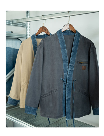 Patchwork Denim Tie-Front Jacket – Japanese Vintage Workwear Unisex – Japanese vintage | fall outfits 2026 | fall winter outfits | classy winter outfits | lazy comfy outfits | japanese streetwear | vintage workwear | yamalin clothes | Yamalinclothes