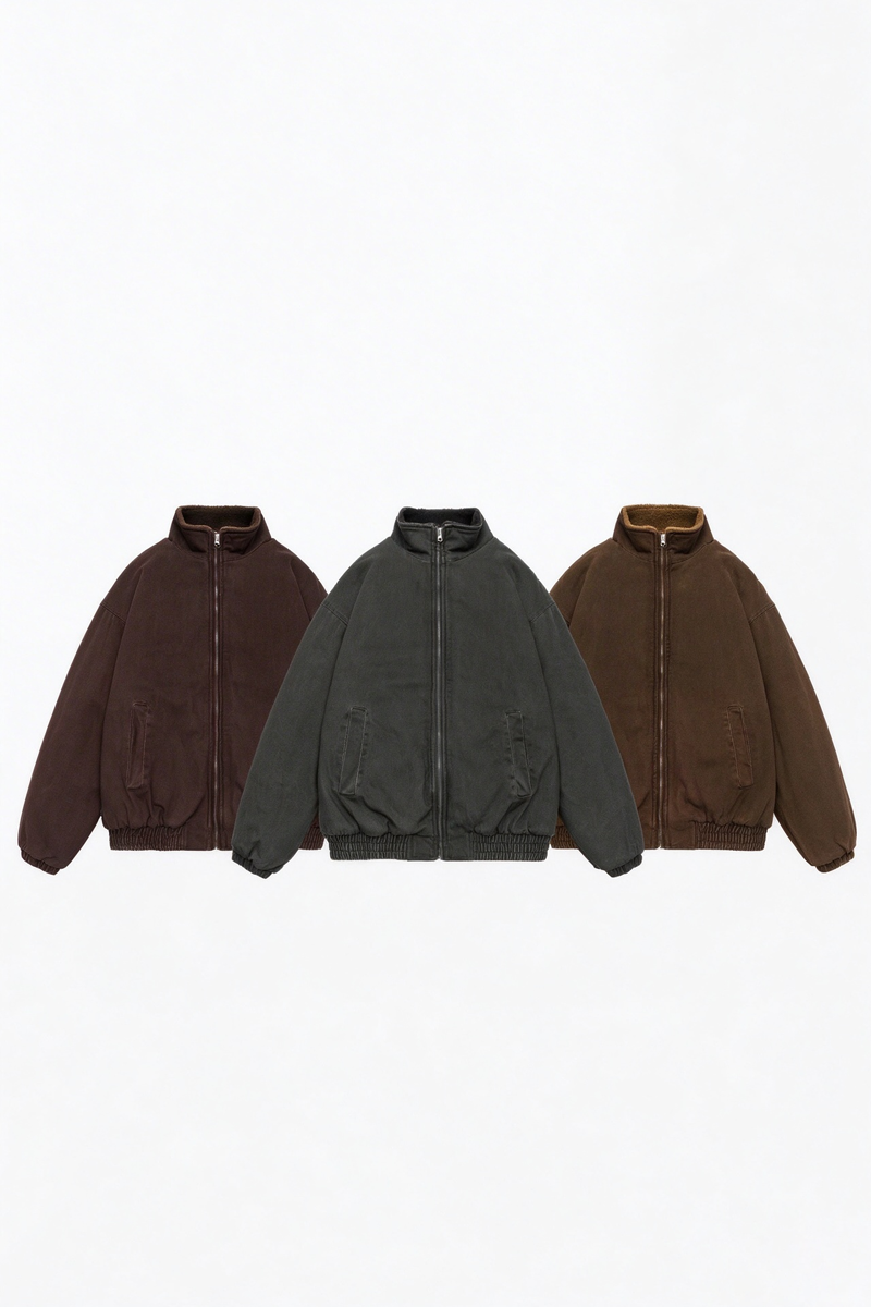 Sherpa-Lined Jacket – Stand Collar & Relaxed Fit | Yamalinclothes