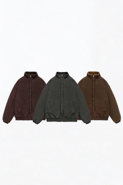 Sherpa-Lined Jacket – Stand Collar & Relaxed Fit | Yamalinclothes