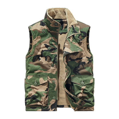 Multi-Pocket Fleece-Lined Utility Vest – Stand Collar Sleeveless Workwear Unisex – Vest | japanese streetwear | vintage workwear | unisex | Yamalinclothes