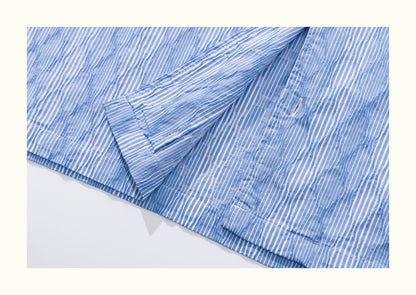 Diamond Texture Striped Short Sleeve Shirt – Loose Unisex Casual Summer