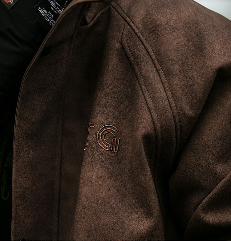 Embroidered Stand Collar Leather Jacket – American Retro Thickened Windproof Unisex – Coats Jackets | japanese streetwear | vintage workwear | unisex | Yamalinclothes