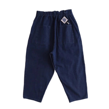 Vintage Indigo-Dyed Loose Jeans – Handmade Elastic Adjustable Waist Streetwear