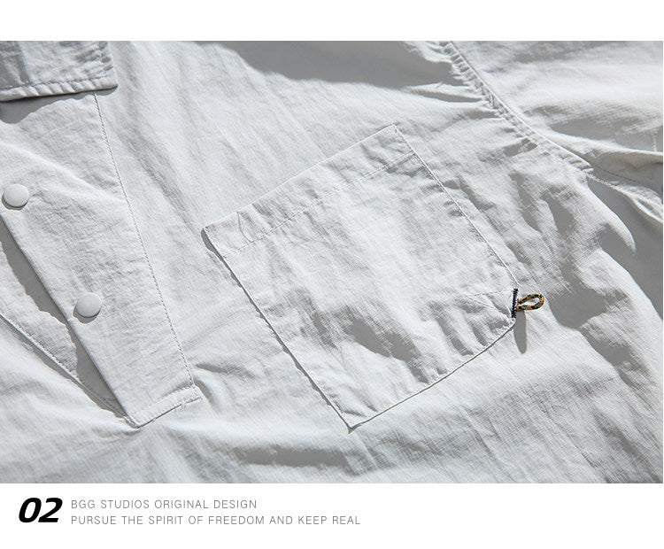 Japanese Retro Quick-Dry Short-Sleeve Shirt – Relaxed Unisex Outdoor Nylon Tee