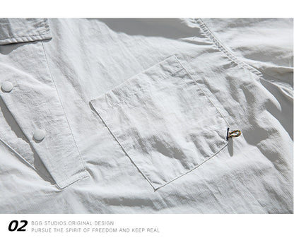 Japanese Retro Quick-Dry Short-Sleeve Shirt – Relaxed Unisex Outdoor Nylon Tee